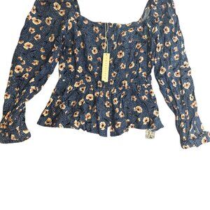 Lovesitch Womens Floral Long Sleeve Blouse With Square Neckline & Smocked Detail